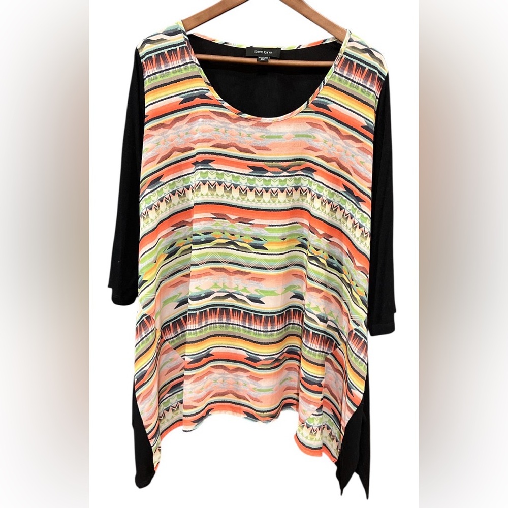 Karen Kane Women's Southwest Aztec style 3/4 Sleeve Blouse Size 2X